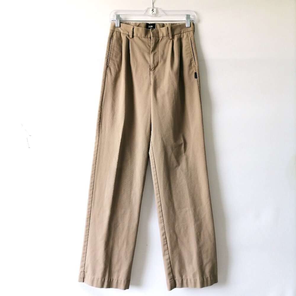 Parker Mens Beige Mid Rise Pleated Front Straight Leg Chino Pants Size 20S
